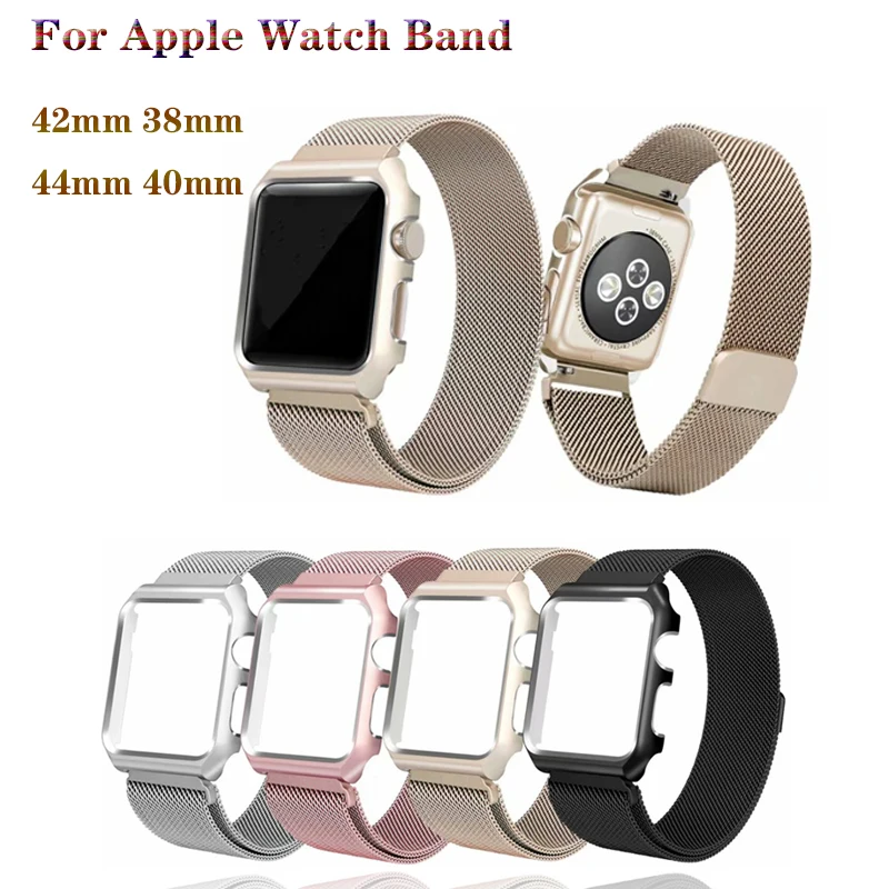 Миланский Браслет ремешок + Защитный чехол для apple watch 4 44/40 мм женщин/мужские часы