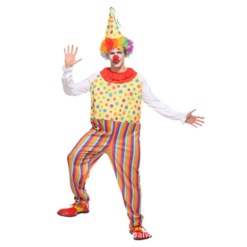 Праздник разнообразие Смешной клоун Cospaly Костюм Человек Взрослый мужской клоун вечерние праздничное платье джокер Цирк клоун костюм