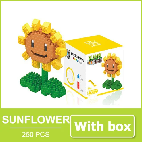 Растения бои зомби Peashooter игрушки; фигурки героев блоки Кирпич мини игрушка персонажи игры подарочные сувениры для мальчиков девочек друзей - Цвет: Sunflower with box