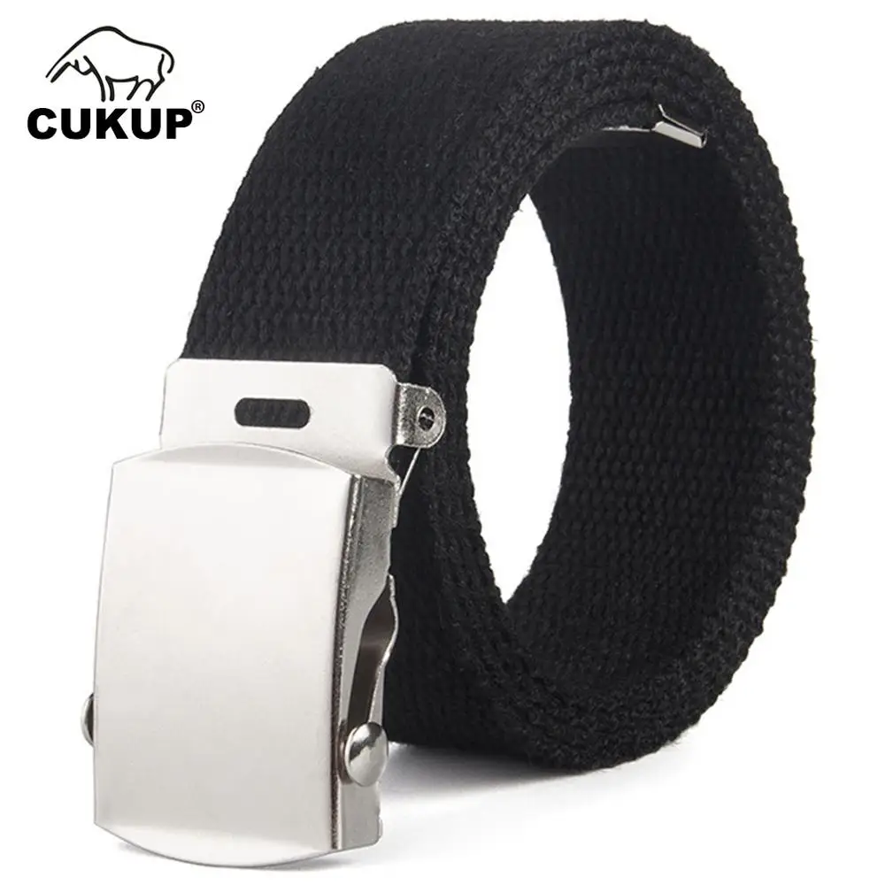 

CUKUP Unisex Design Alloy Automatic Buckle Metal Tactical Belts Ladies Quality Canvas Belts for Children 3.3cm Width CBCK103