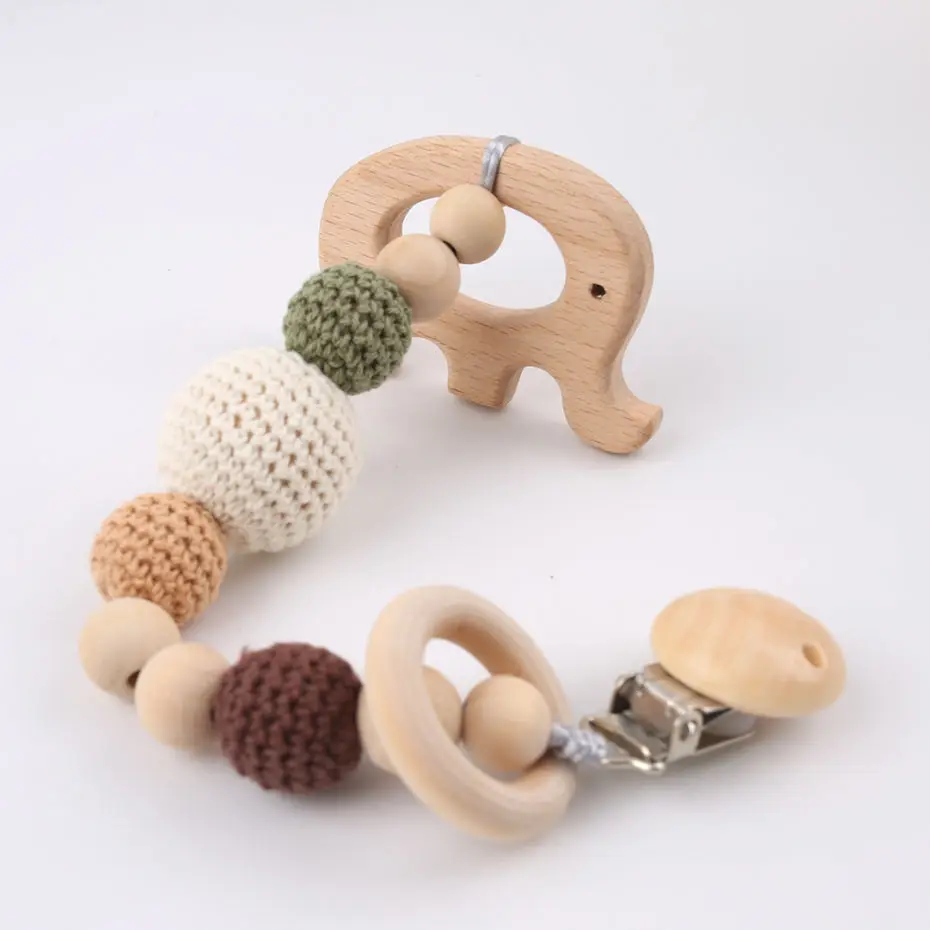 1PC Food Grade Wooden Elephant Pendant Crochet Beads Soother Clip Baby Shower Gift Infant Feeding Baby Accessories Pacifier Clip 1PC Food Grade Wooden Elephant Pendant Crochet Beads Soother Clip Baby Shower Gift Infant Feeding Baby Accessories Pacifier Clip