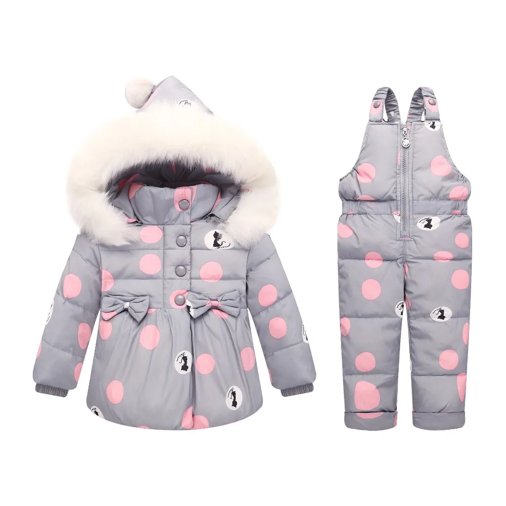 Коллекция года, зимние комплекты одежды для маленьких девочек Теплые детские пуховики зимний костюм для девочек, лыжный костюм для малышей пуховая верхняя одежда для девочек, пальто+ штаны