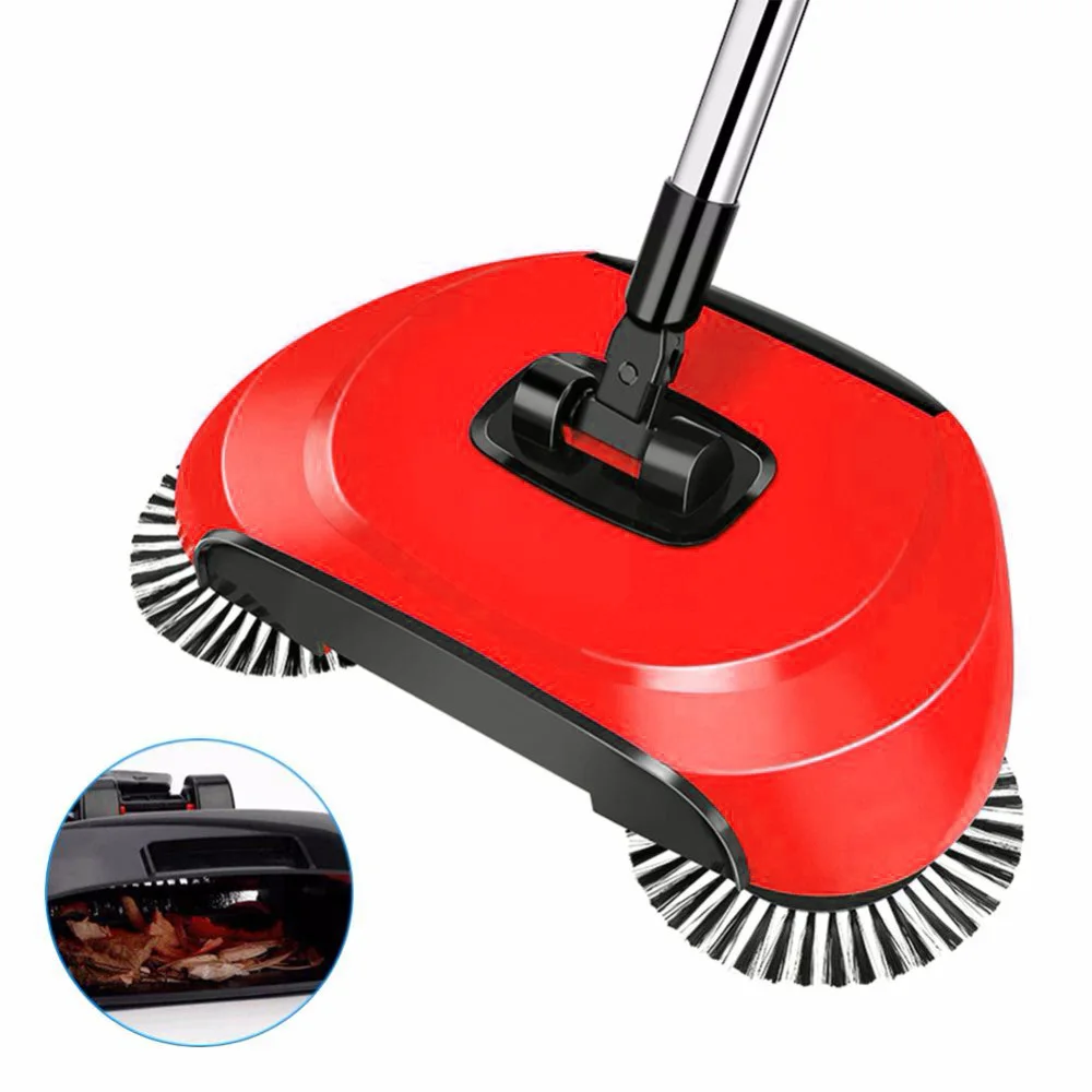 Sweeping Machine Push Type Hand Push Magic Broom Dustpan Handle Household Cleaning Package Hand Push Sweeper Mop- Red