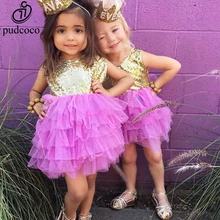 Pudcoco/Детские платья для девочек, платья для новорожденных Принцесса платья с оборками и блестками, торжественное Пышное многослойное Тюлевое праздничное платье для детей от 2 до 7 лет