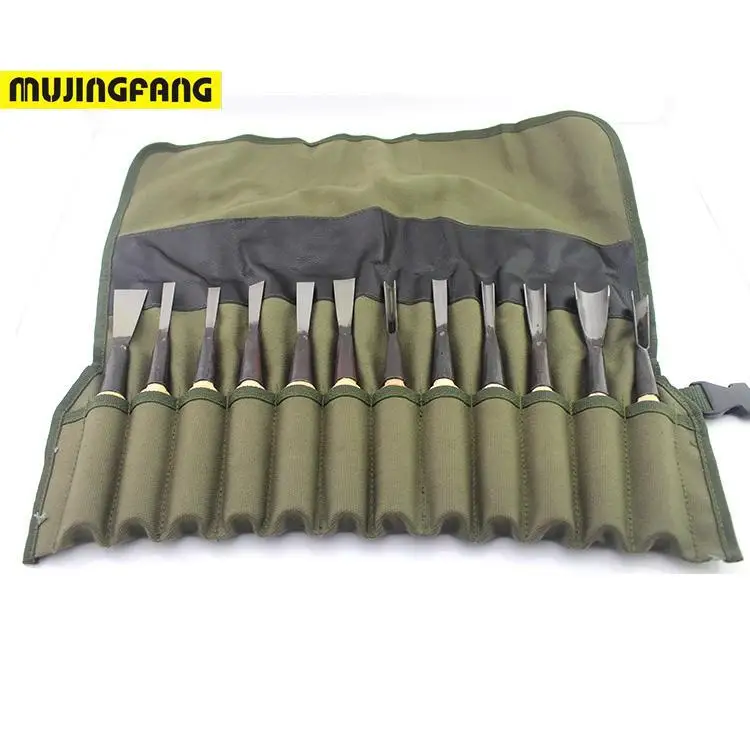 

High Quality HSS Carpentry Tongue 12PCS Wood Flat Chisel Jumper Chisel Wearproof DIY Woodworking Boutique Tools with Carry Bag