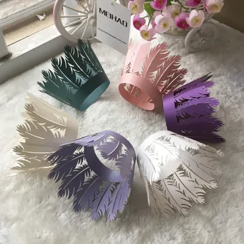 

50PCS/Lot Laser Cut Pearlcent feather Cupcake Wrapper Liner Baking Cup For Home Wedding/Birthday/Christmas Party Decoration
