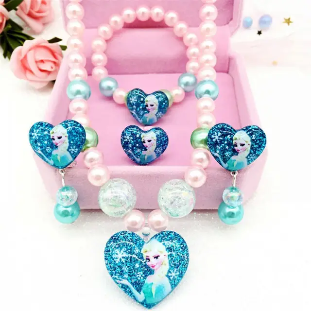 Disney 4pcs/lot Frozen Children Girls Princess Necklace toys Bracelet Earrings Rings Accessories Paper Cards Birthday Gifts 1