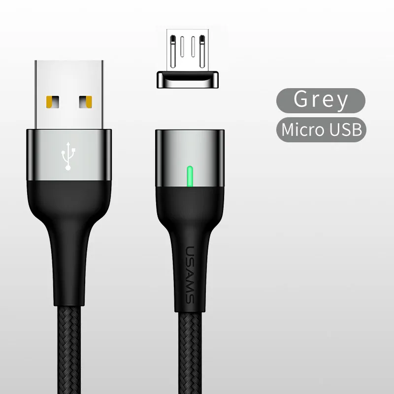 Магнитный кабель для iPhone samsung USAMS 3A, быстрая зарядка, магнитный usb-кабель для телефона, кабель Micro USB type C, магнитный кабель для зарядки и синхронизации данных - Цвет: Grey for Micro