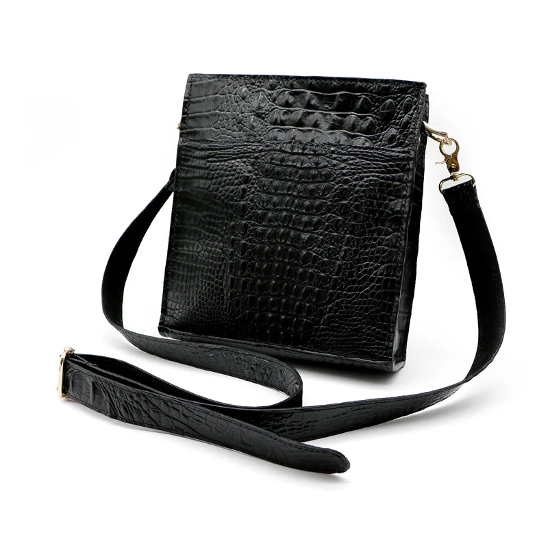 Крокодиловая нагрудная сумка для живота, кожаная спортивная сумка, сумка через плечо для мужчин, многофункциональная мужская сумка - Цвет: BLACK