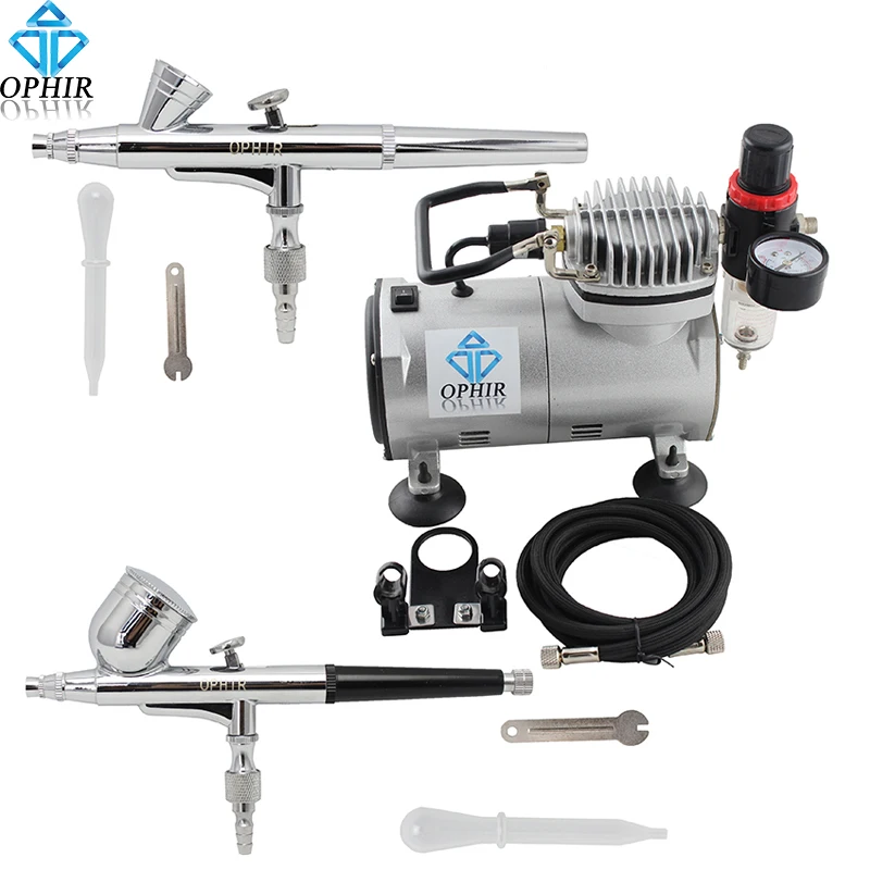 

OPHIR 110V,220V 2 Sets Double Dual Action Airbrush Kit with Air Compressor for Nail Art Airbrushing #AC089+AC004+AC073