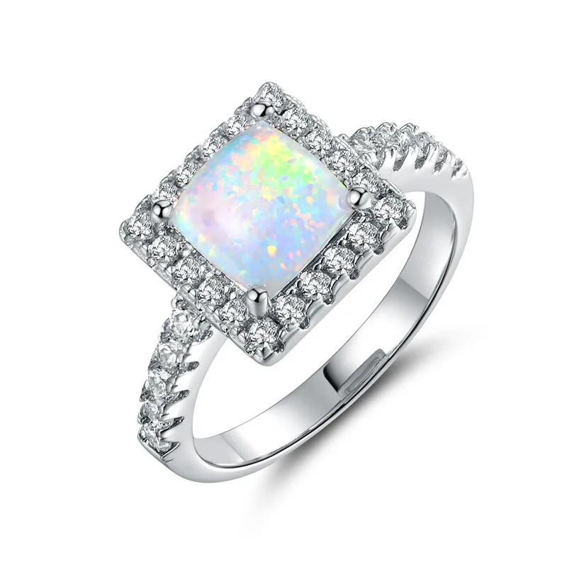 

2019 New Crystal from Swarovski ring Genuine Natural Fire Opal Ring Solid 925 Sterling Silver For Women Gem Stone Rings