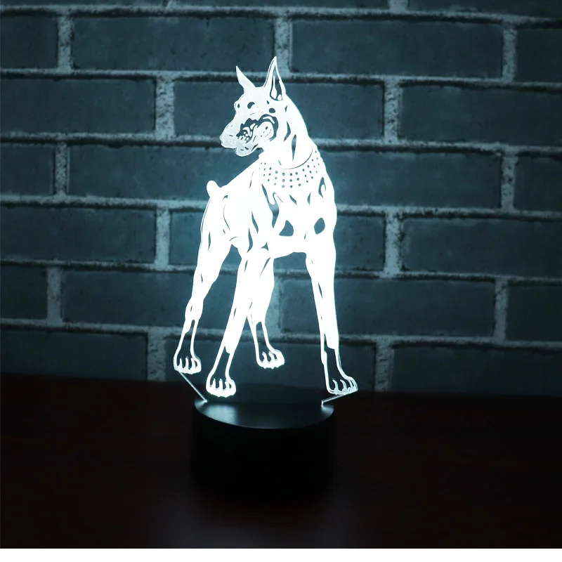3D светодиодный ночной Светильник собака породы Доберман-пинчер с 7 цветами светильник для украшения дома лампа удивительная визуализация Оптическая иллюзия