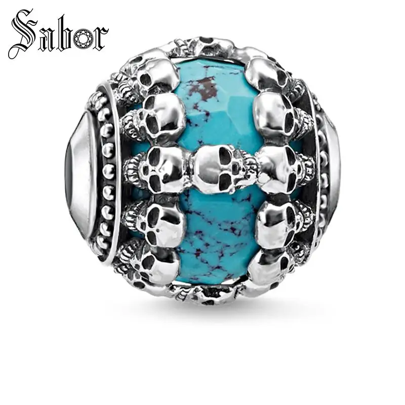 

Sterling Silver Skulls Beads Most Fashion Blue Skull Beads for Jewelry Making Fit Bracelet Necklace Gift for Women Men thomas