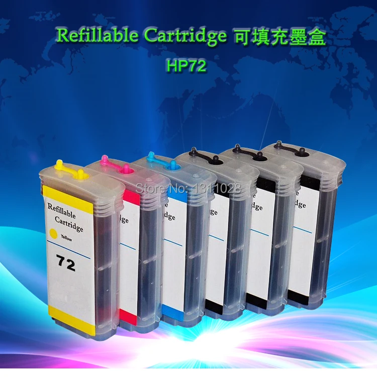 6 PCS 130ml Empty Refillable ink cartridge for HP72 for Designjet T1100/T1100ps/T1100MFP/T610 