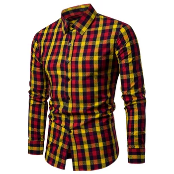 

Brand 2018 Fashion Male Shirt Long-Sleeves Tops Coloured Lattices Mens Dress Shirts Slim Men Shirt S-XXL