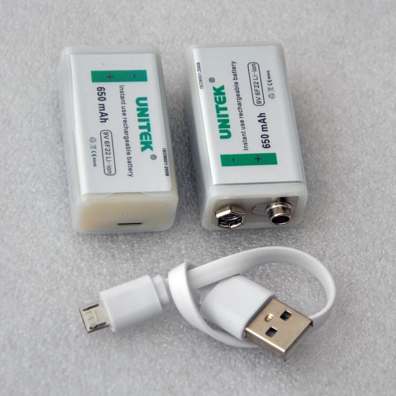 

1-6 USB 9V Prismatic lithium ion battery 650mAh 6F22 rechargeable cell for wireless microphone Guitar EQ smoke alarm multimeter