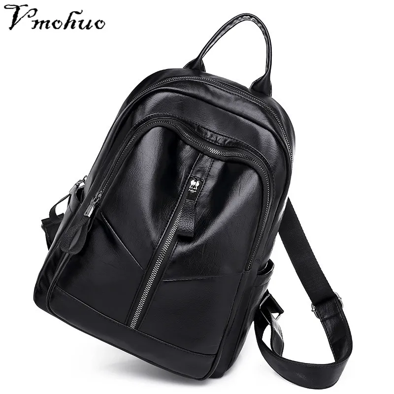 

VMOHUO 2019 New PU Leather Women's Backpacks Large Capacity Bag For Teenager Girls Fashion Solid Backpack Female Black backpacks