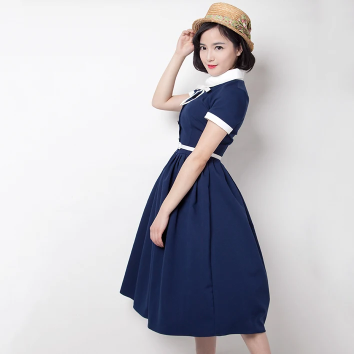 Fasion Preppy Style Shirt Dress Vintage  Audrey Hepburn Dress 50s 60s Rockabilly Vintage Dress Swing Ball Gown Dress