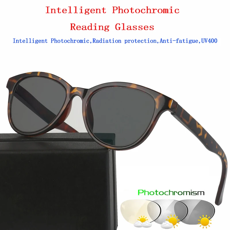 Новое поступление, интеллектуальные фотохромные очки для чтения, лупа, Ретро стиль, унисекс, кошачий глаз, черные, Леопардовый принт, очки UV400 H5