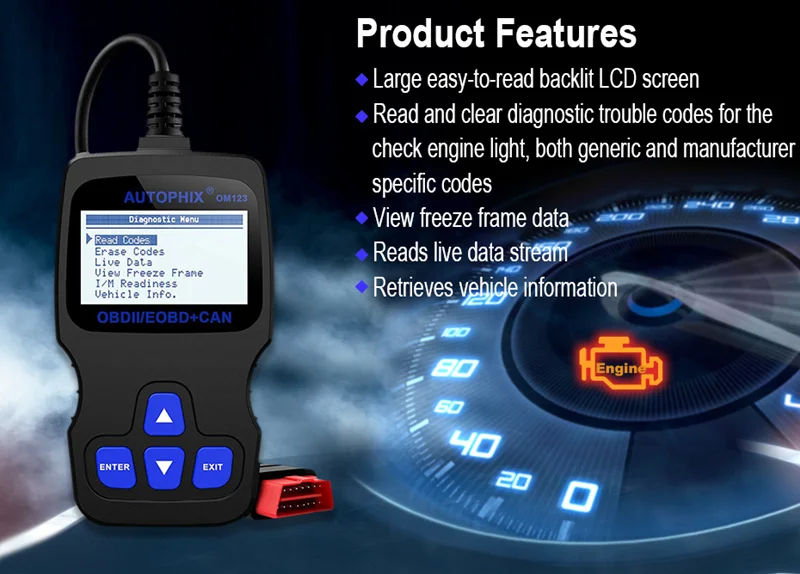 Autophix OM123 OBD2 считыватель кода сканер Авто Ремонт проверка двигателя Бортовая Система диагностики 2 сканер лучше ELM327 русский