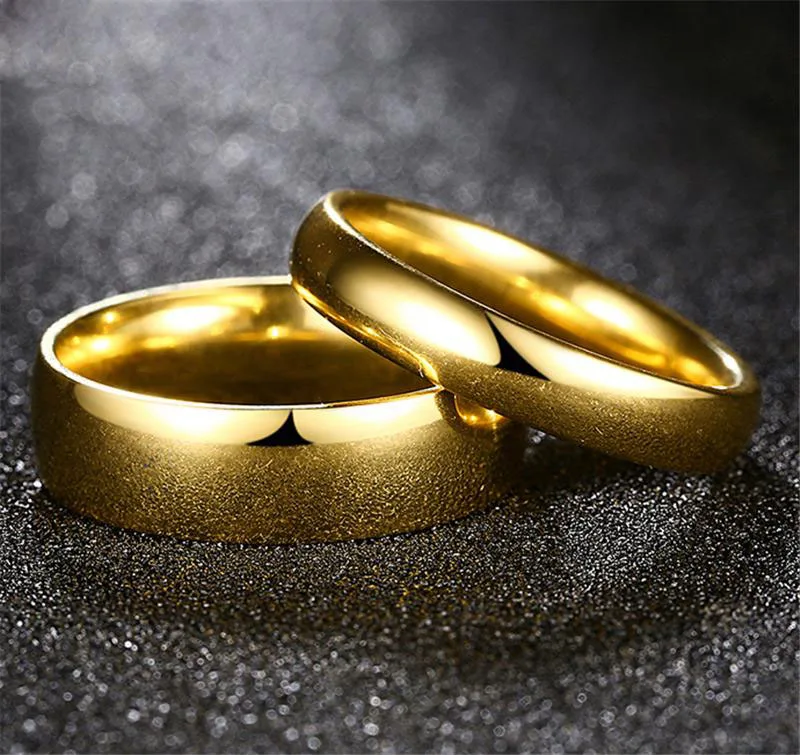 Simple Couple Wedding Rings Pair Gold-Color Couple Rings Stainless Steel Jewelry Couple Engagement Rings Set For Women And Men