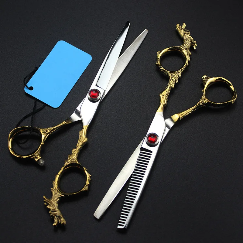 Профессиональный Япония 440c 6 дюймов золотой дракон подстригании волос Ножницы Парикмахерские ножницы для стрижки волос филировочные ножницы парикмахерские ножницы