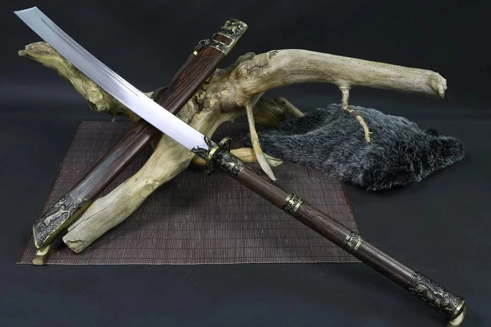 Damascus Folded Steel or High Manganese Steel Blade Forged Chinese Kang XI Emperor BAO DAO Sword Full Tang