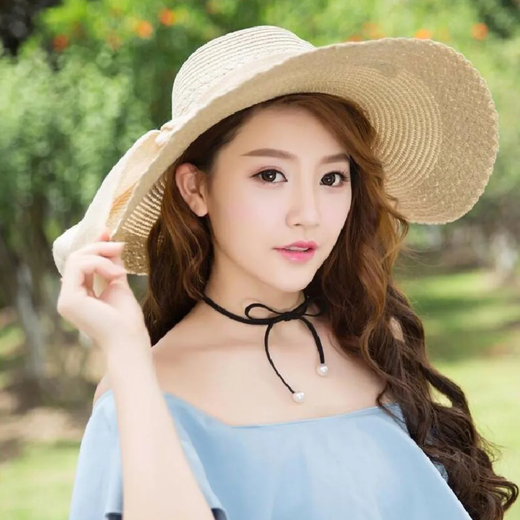 

Sleeper #401 2019 NEW FASHION Women Colorful Big Brim Straw Bow Hat Sun Floppy Wide Brim Hats Beach Cap summer hot Free Shipping