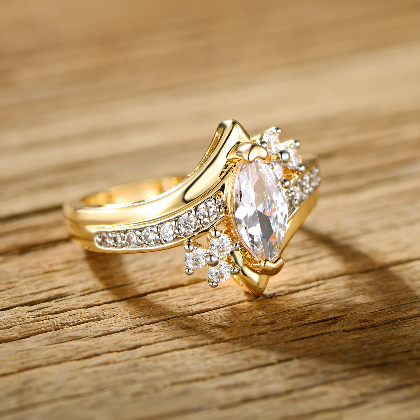 Gold Plated & Marquise-Cut Cubic Zirconia Engagement Ring (2)