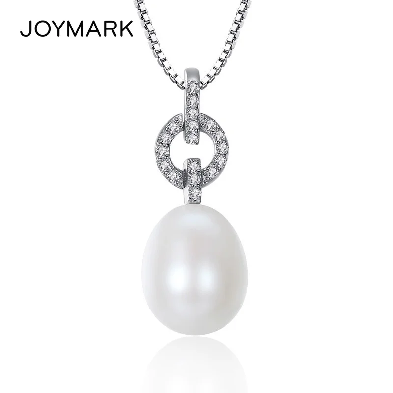 

JOYMARK Genuine 925 Sterling Silver Zircon Pave Rice Drop Freshwater Pearl Pendant Necklaces New Year Gift For Women JPN311