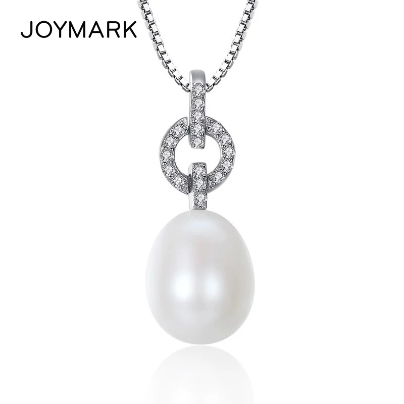 JOYMARK натуральная 925 пробы серебро Циркон Проложить Райс Drop пресноводный жемчуг кулон ожерелья подарок на Новый год для Для женщин JPN311