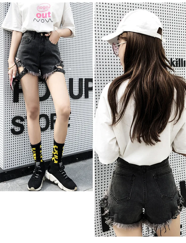 Джинсовые шорты женские летние 2019 корейские джинсовые шорты летние уличные модные джинсовые шорты черные джинсы