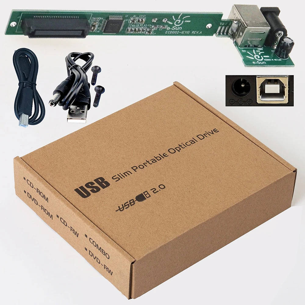  12.7mm USB 2.0 External Optical Drive Box External Case DVD CD DVD-Rom DVD RW To IDE Hard Disk Driv