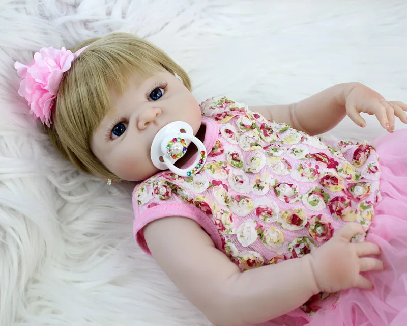BZDOLL 55 см полностью силиконовая кукла Reborn Baby Blonde Girl, Реалистичная кукла для новорожденных принцесс Bebe Boneca, водонепроницаемая