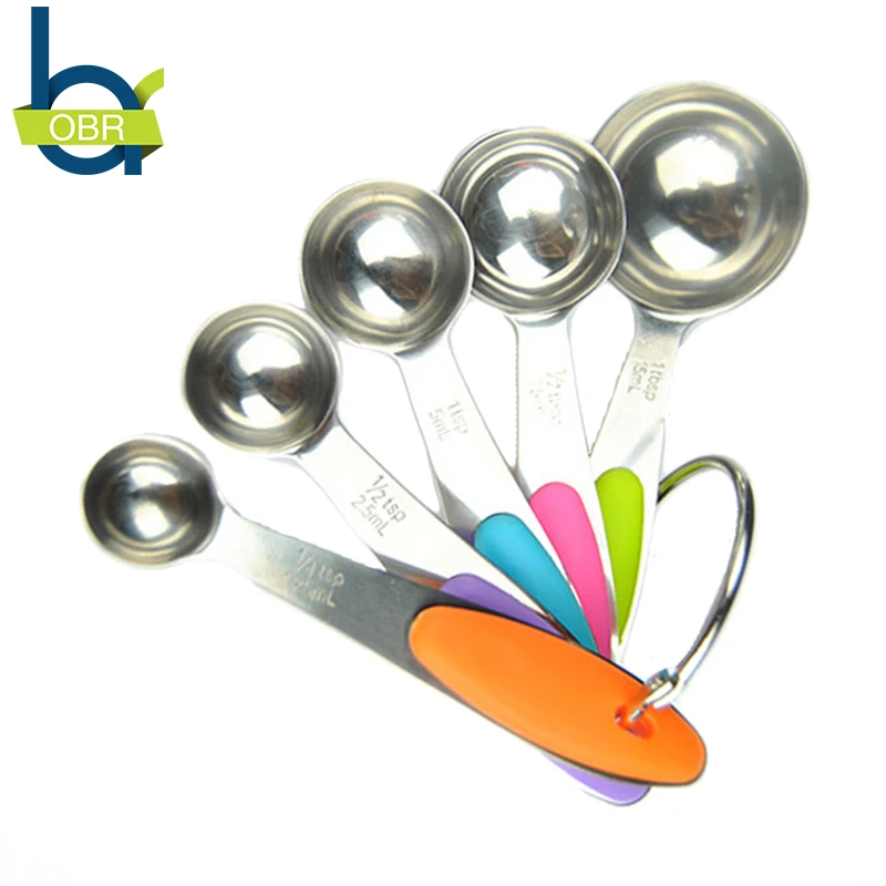 

OBR 5Pcs/Set Stainless Steel Measuring Spoons Non-slip Multicolor Silicone Handle Tools Set Baking Coffee Tea Spoon Kitchen Tool
