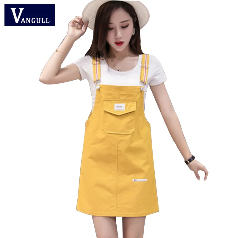 

Vangull 2019 Women Retro Dress Autumn Spring Suspender Sundress Sarafan Loose Vest Overall Dress Female Natural Casual Dresses