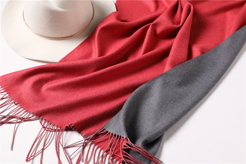Новый шаблон двусторонний двухцветный кашемировый шарф женский европейский сплошной цвет Джокер осень и зима теплый будет шаль