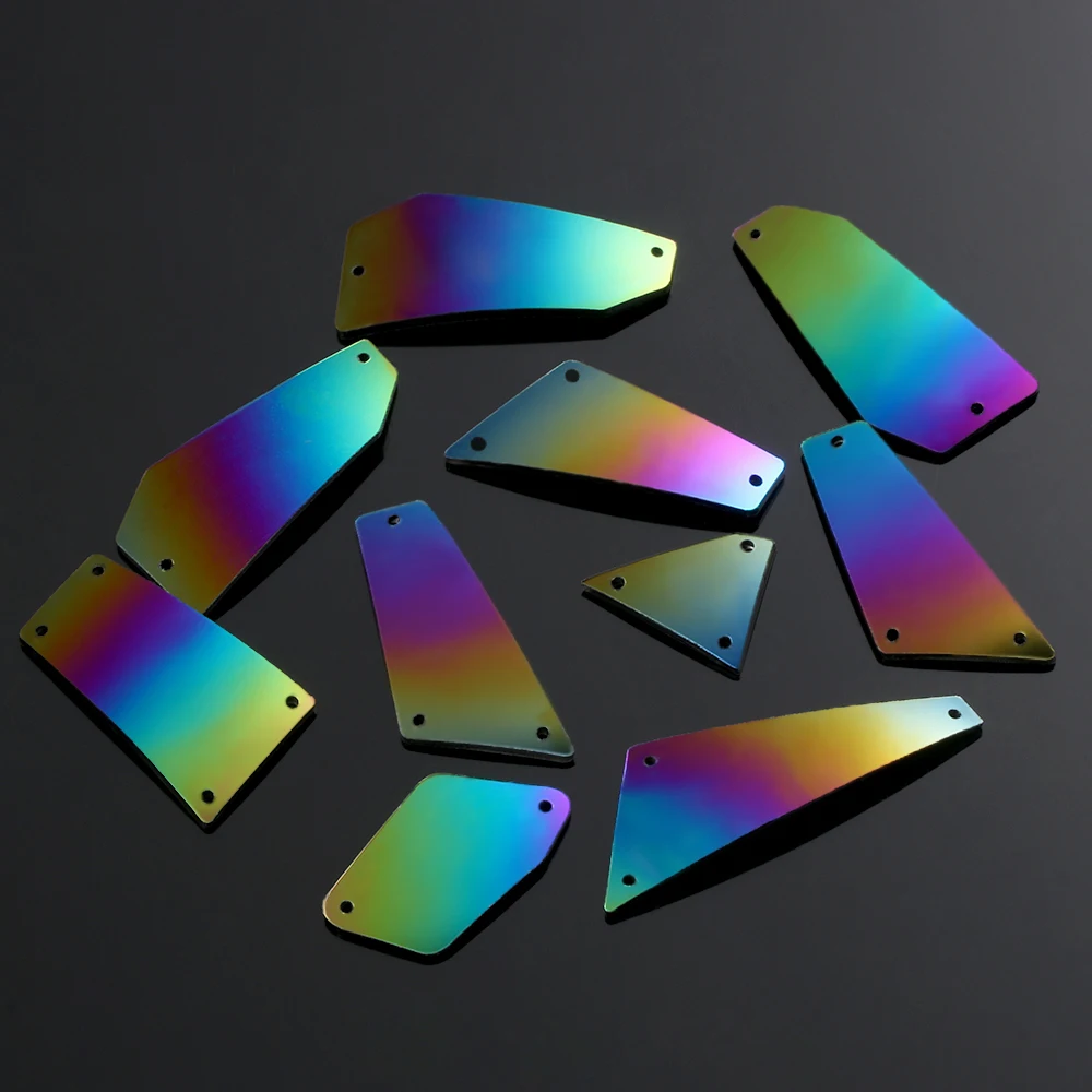 

10PCS Rainbow Acrylic Mirror Sew On Rhinestones Irregular Crystal Stone Sewing For Wedding Dress Mixed Random Size Shinning Bead