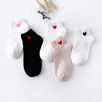 

1 pair new cute Women's socks red heart soft pattern breathable cotton ankle-high socks casual Comfortable style socks