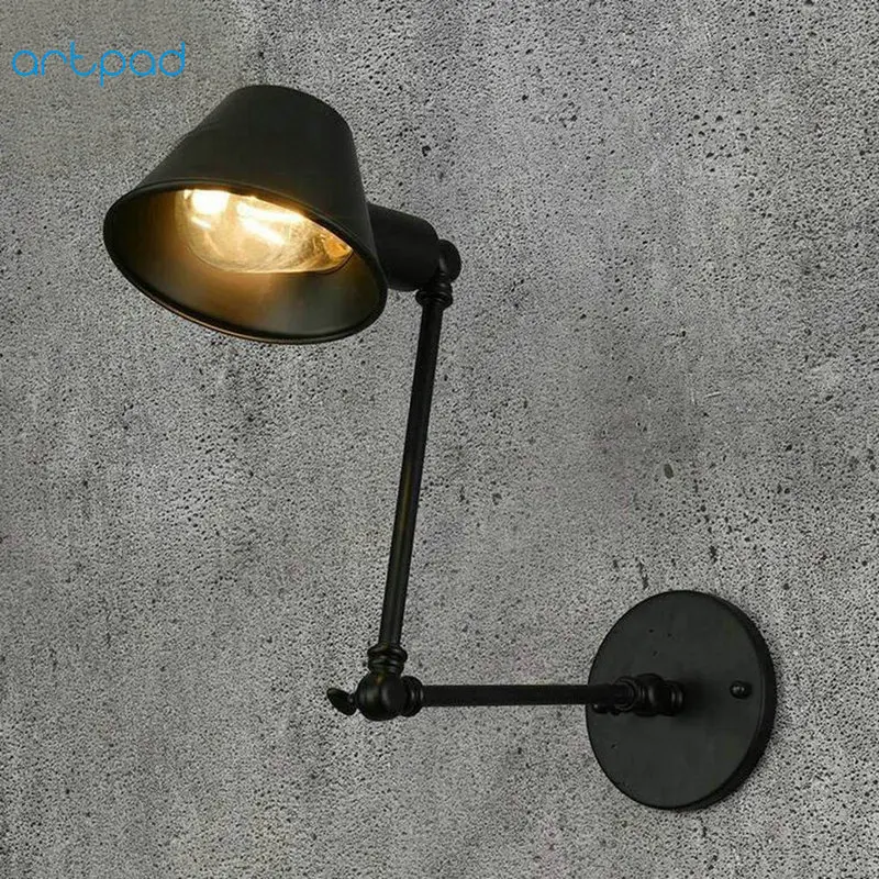 Artpad American Industrial Jielde Wall Lamp Swing Long Folding Arm Black Iron Sconces LED Wall Mounted Light for Home Decoration