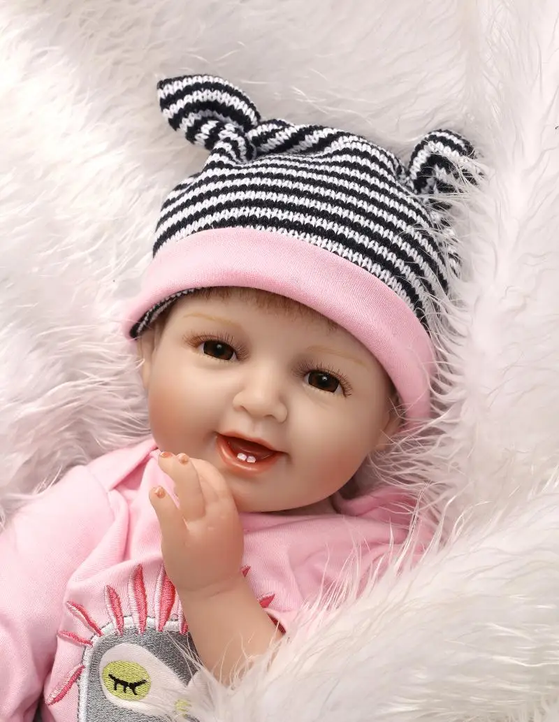 22''smile Girl Doll Toddler Reborn Lifelike Soft Baby Silicone Newborn Xmas Gift 