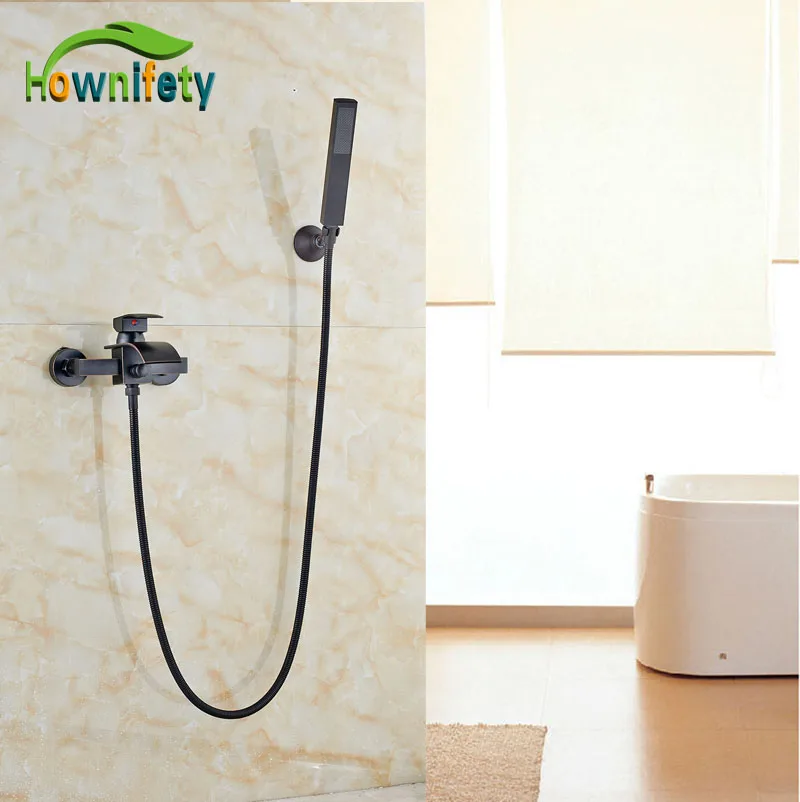 

Wall Mount Oil Rubbed Bronze Bathtub Faucet W/Hand Sprayer Waterfall Spout Tap Single Lever