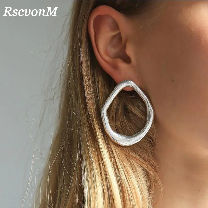 

RscvonM New 2018 Geometric Big Circle Gold Color Geometric Pendants Drop Earrings For Women Personality Simple Dangle Earring