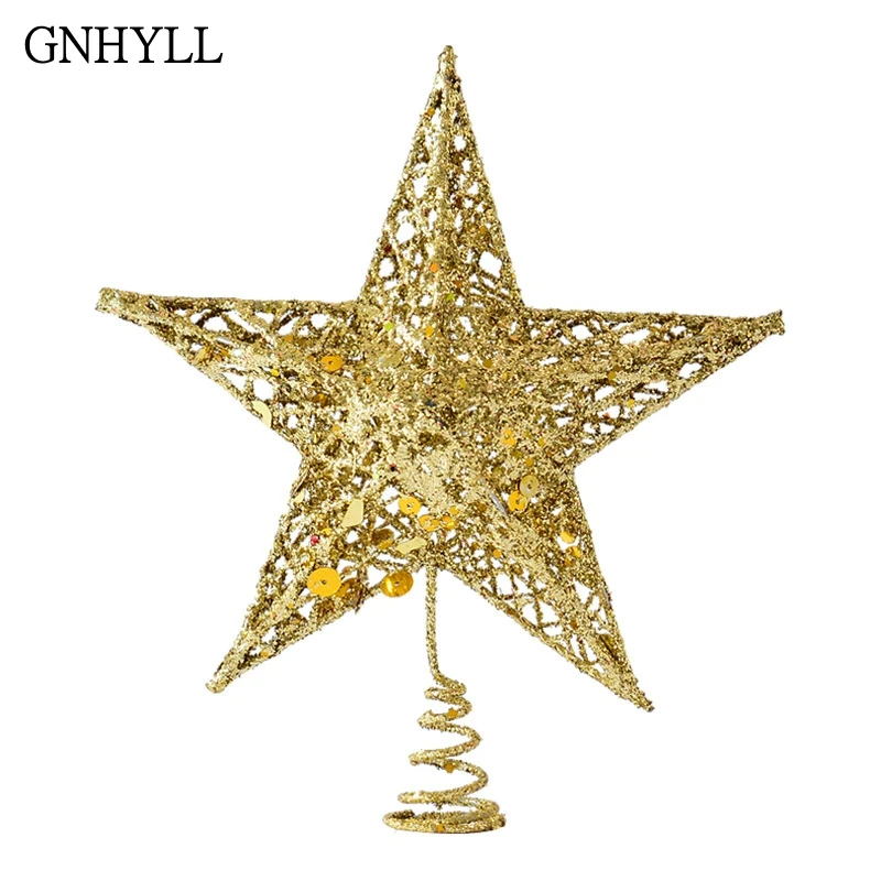 

Hollow Star Cute Gold Powder Christmas Star Christmas Tree Toppers 15/20cm For Christmas Tree Ornaments Xmas Decor Supplies