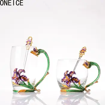 

Iris Enamel Glass Mug Milk Tumbler Office Coffee Tumbler Breakfast Mugs