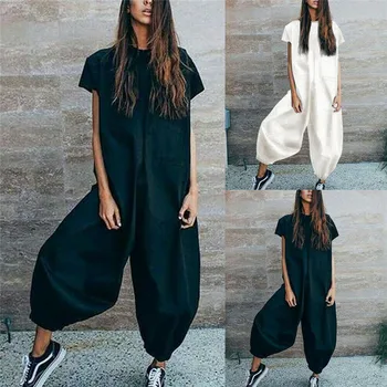 

Summer New Fashion Women Loose Solid Playsuit Romper Harem Wide Leg Jumpsuit Daily Life Women Clothes 2019