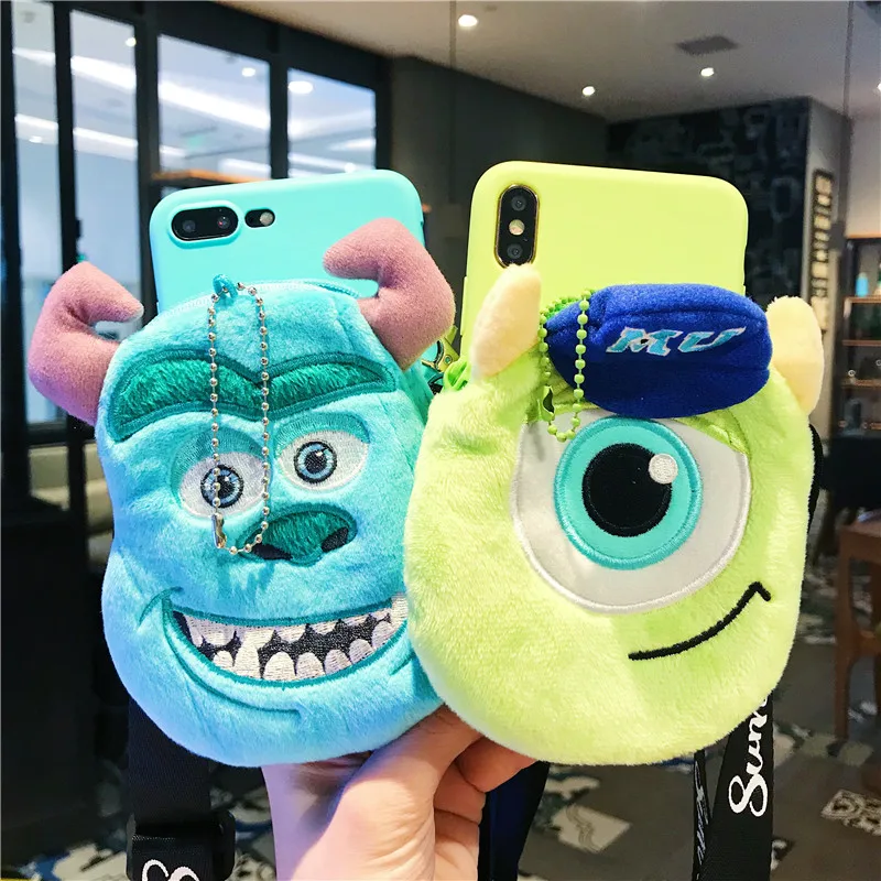 

For iPhone 8 8Plus monsters Pouch Case Cute Sullivan wallet Shell for iPhone XS max XR X 6 6S 6SP 7 7plus + strap kids gift