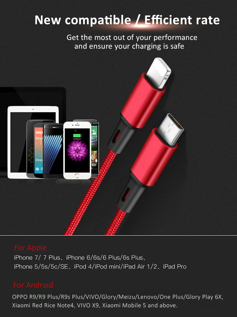 NOHON 2 IN 1 Lighting USB Micro USB Charger Cables For Samsung S6 S7 Huawei Phone Charging Cable For iPhone X 8 7 6 Cord Line (5)