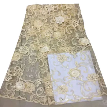 

Latest African 3D lace fabric in Favorite style Nigerian 3D flowers beaded mesh lace fabric for a delicate skirt HX732-1