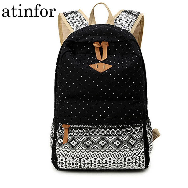 Goedkoop Atinfor Canvas Afdrukken Vrouwen Rugzak Reizen Rugzak Vrouwelijke Laptop Rugzak Student Boekentas Schooltas voor Tiener Meisje Mochila
